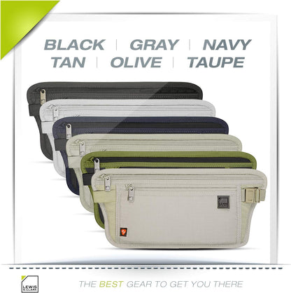 Travel Money Belt Pouch, Slim RFID Blocking Anti Theft Waist Stash Pouches for Cash, Cards and Passport Holder