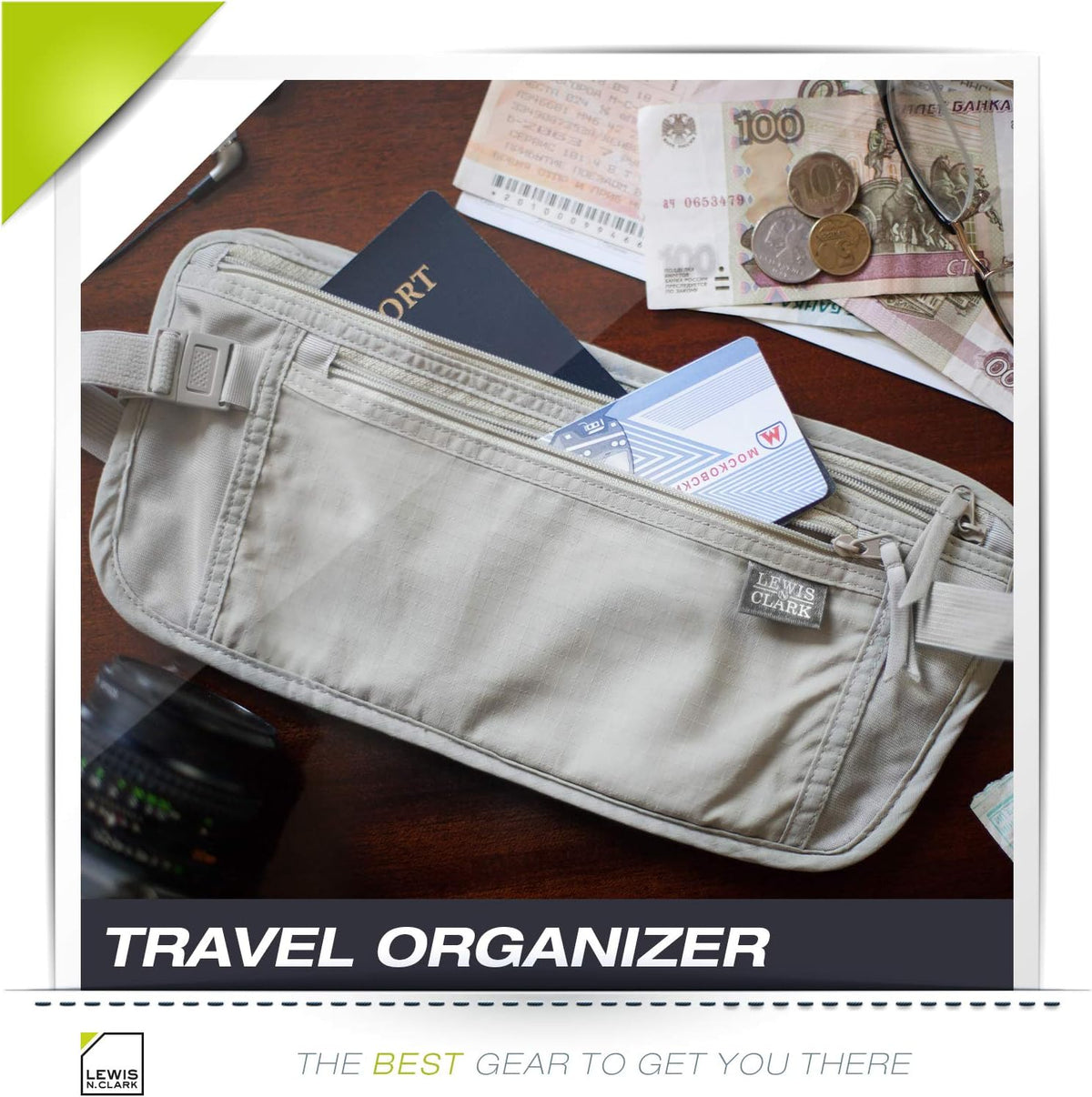 Travel Money Belt Pouch, Slim RFID Blocking Anti Theft Waist Stash Pouches for Cash, Cards and Passport Holder
