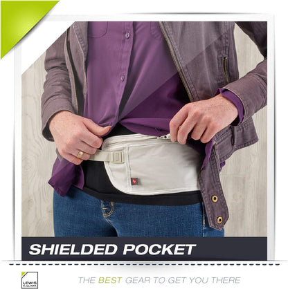 Travel Money Belt Pouch, Slim RFID Blocking Anti Theft Waist Stash Pouches for Cash, Cards and Passport Holder