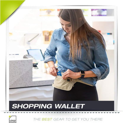Travel Money Belt Pouch, Slim RFID Blocking Anti Theft Waist Stash Pouches for Cash, Cards and Passport Holder