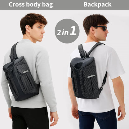 Crossbody Sling Bag for Men & Women,Convertible Sling Backpack Shoulder Chest Bag for Daypack Travel Hiking (Black)