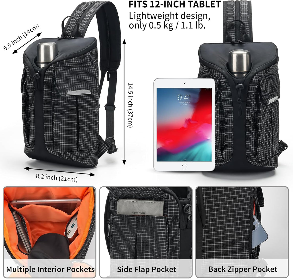 Crossbody Sling Bag for Men & Women,Convertible Sling Backpack Shoulder Chest Bag for Daypack Travel Hiking (Black)