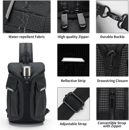 Crossbody Sling Bag for Men & Women,Convertible Sling Backpack Shoulder Chest Bag for Daypack Travel Hiking (Black)