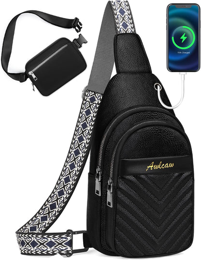 Sling Bag for Women, Leather Crossbody Bag Sling Bag Crossbody Backpack for Travel Sports Running Hiking for Man Woman