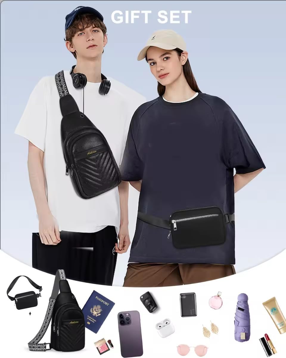 Sling Bag for Women, Leather Crossbody Bag Sling Bag Crossbody Backpack for Travel Sports Running Hiking for Man Woman