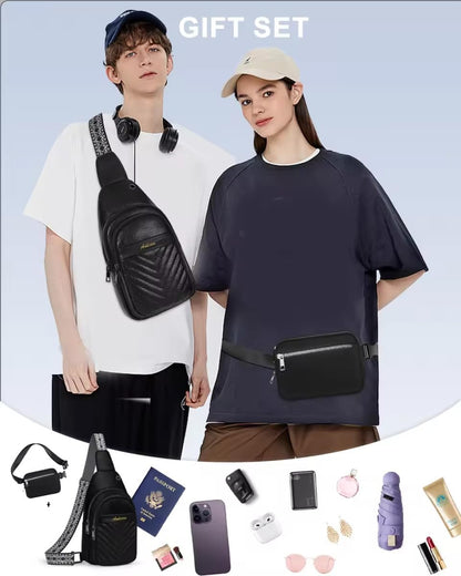 Sling Bag for Women, Leather Crossbody Bag Sling Bag Crossbody Backpack for Travel Sports Running Hiking for Man Woman