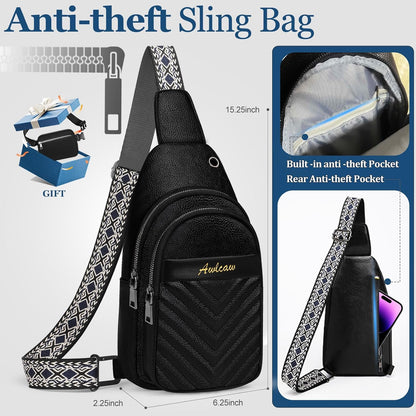 Sling Bag for Women, Leather Crossbody Bag Sling Bag Crossbody Backpack for Travel Sports Running Hiking for Man Woman