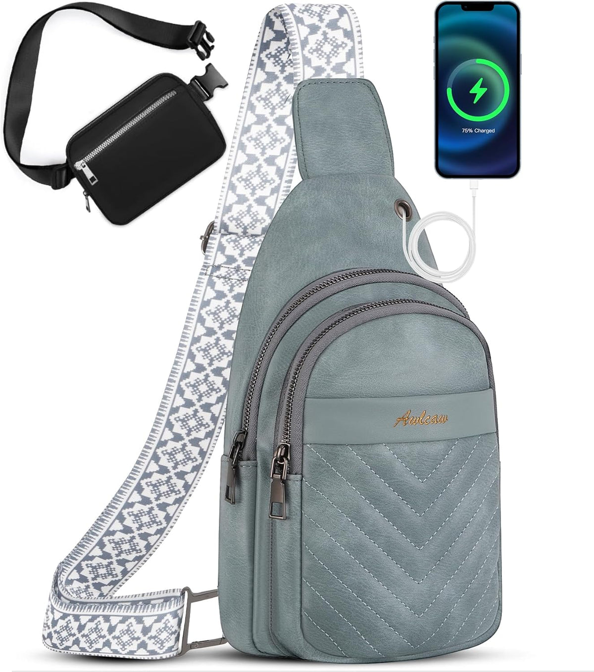 Sling Bag for Women, Leather Crossbody Bag Sling Bag Crossbody Backpack for Travel Sports Running Hiking for Man Woman
