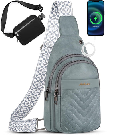 Sling Bag for Women, Leather Crossbody Bag Sling Bag Crossbody Backpack for Travel Sports Running Hiking for Man Woman