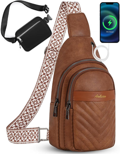 Sling Bag for Women, Leather Crossbody Bag Sling Bag Crossbody Backpack for Travel Sports Running Hiking for Man Woman