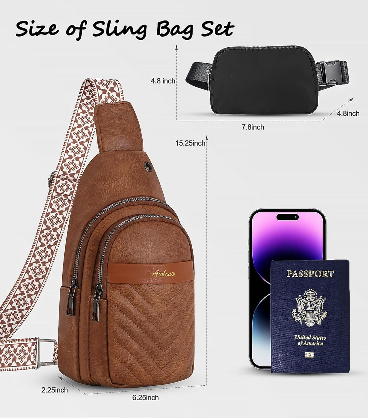 Sling Bag for Women, Leather Crossbody Bag Sling Bag Crossbody Backpack for Travel Sports Running Hiking for Man Woman