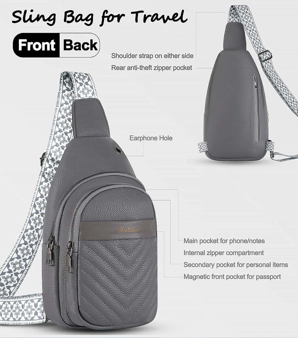 Sling Bag for Women, Leather Crossbody Bag Sling Bag Crossbody Backpack for Travel Sports Running Hiking for Man Woman