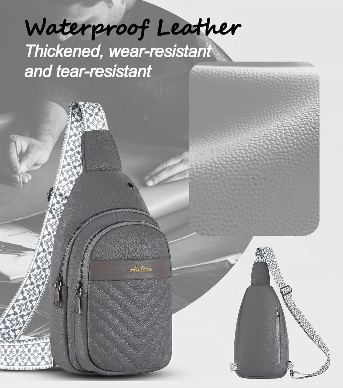 Sling Bag for Women, Leather Crossbody Bag Sling Bag Crossbody Backpack for Travel Sports Running Hiking for Man Woman