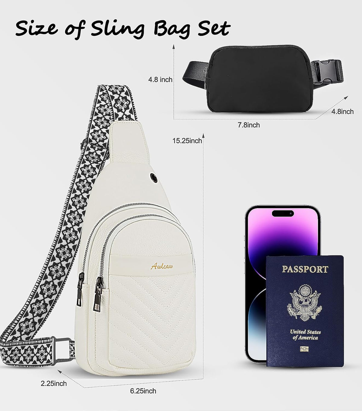 Sling Bag for Women, Leather Crossbody Bag Sling Bag Crossbody Backpack for Travel Sports Running Hiking for Man Woman