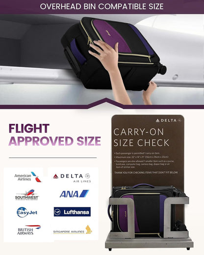 5 Pcs Carry On Luggage 22x14x9 Airline Approved with 40L Laptop Travel Backpack, 20 Inch Carry On Suitcases with Wheels, Rolling Suitcase for Women Men, with TSA Lock Weekender Luggage