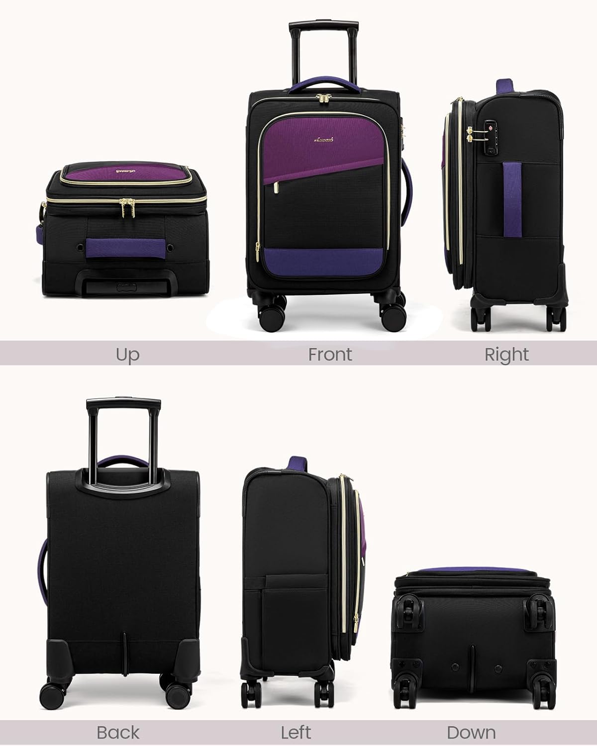 5 Pcs Carry On Luggage 22x14x9 Airline Approved with 40L Laptop Travel Backpack, 20 Inch Carry On Suitcases with Wheels, Rolling Suitcase for Women Men, with TSA Lock Weekender Luggage