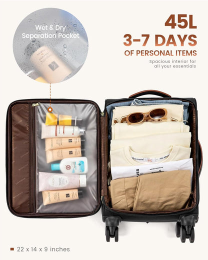 5 Pcs Carry On Luggage 22x14x9 Airline Approved with 40L Laptop Travel Backpack, 20 Inch Carry On Suitcases with Wheels, Rolling Suitcase for Women Men, with TSA Lock Weekender Luggage