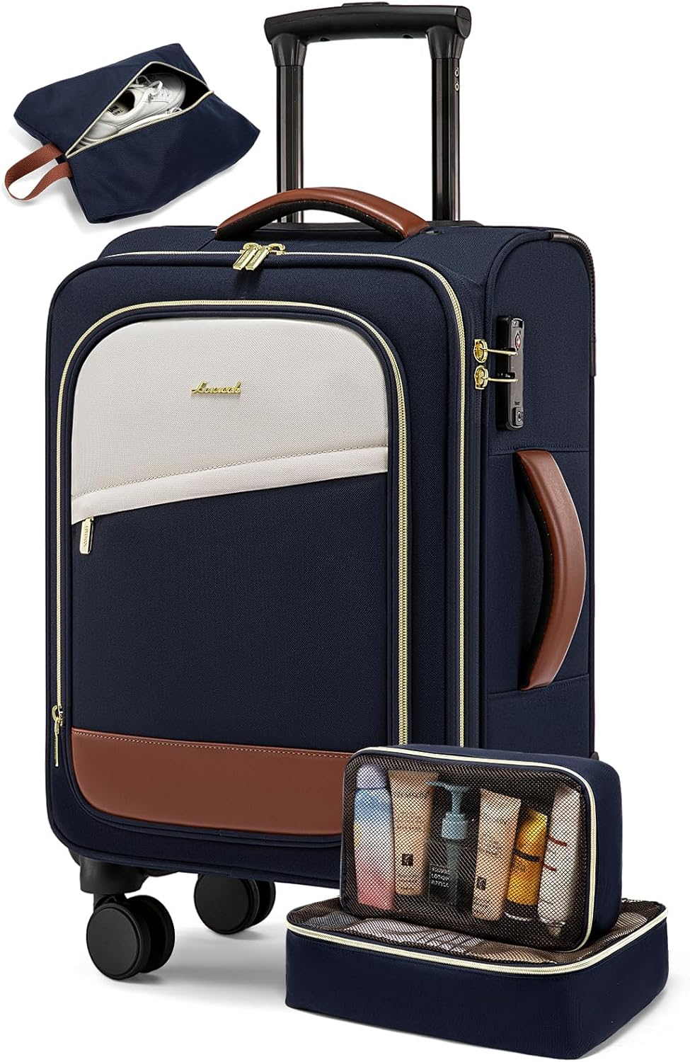 5 Pcs Carry On Luggage 22x14x9 Airline Approved with 40L Laptop Travel Backpack, 20 Inch Carry On Suitcases with Wheels, Rolling Suitcase for Women Men, with TSA Lock Weekender Luggage