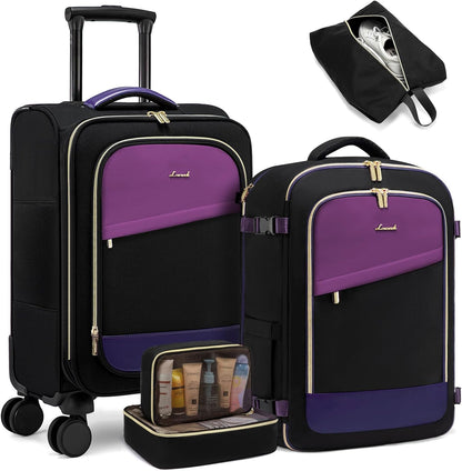 5 Pcs Carry On Luggage 22x14x9 Airline Approved with 40L Laptop Travel Backpack, 20 Inch Carry On Suitcases with Wheels, Rolling Suitcase for Women Men, with TSA Lock Weekender Luggage