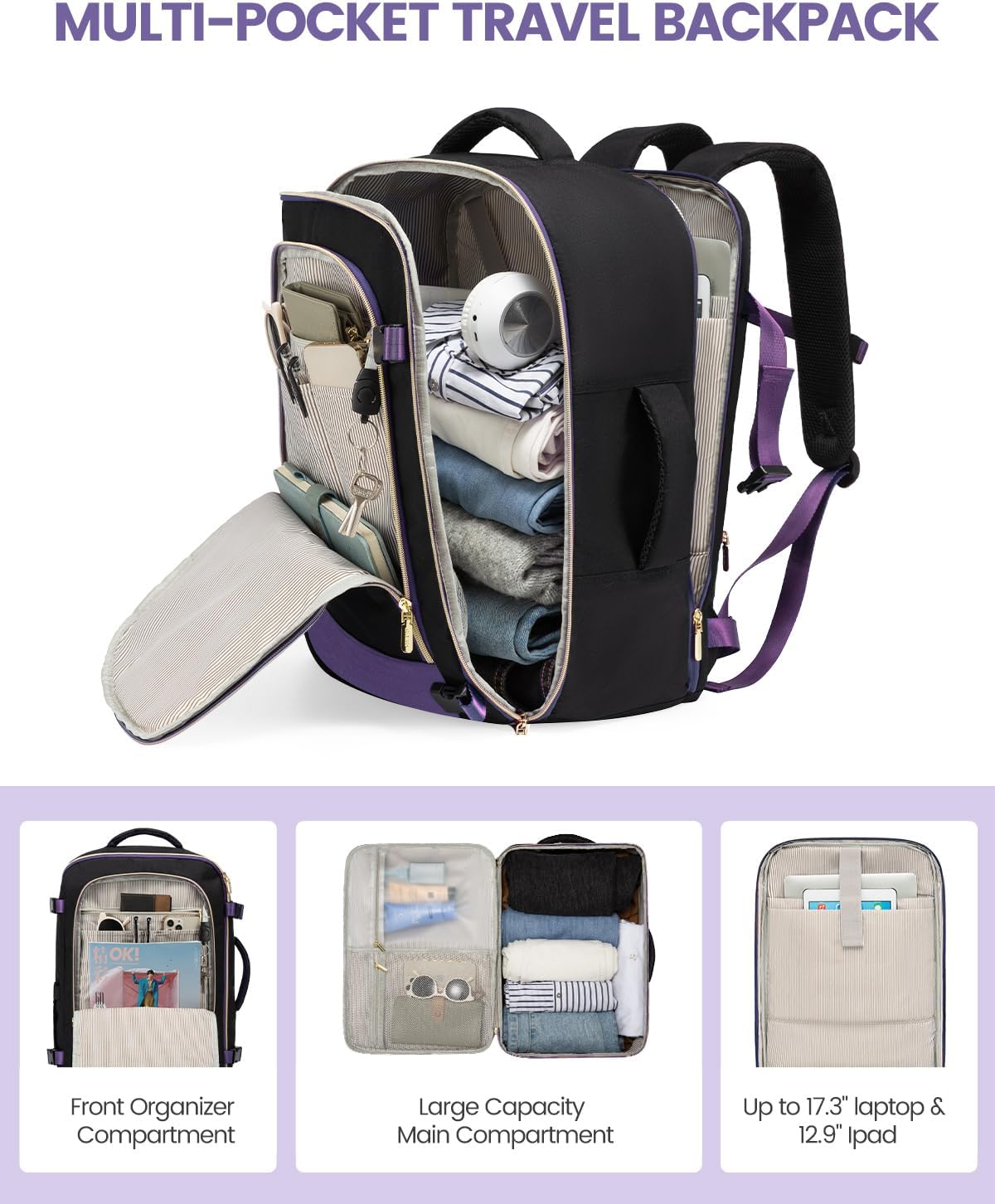 5 Pcs Carry On Luggage 22x14x9 Airline Approved with 40L Laptop Travel Backpack, 20 Inch Carry On Suitcases with Wheels, Rolling Suitcase for Women Men, with TSA Lock Weekender Luggage