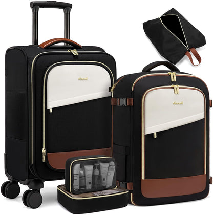 5 Pcs Carry On Luggage 22x14x9 Airline Approved with 40L Laptop Travel Backpack, 20 Inch Carry On Suitcases with Wheels, Rolling Suitcase for Women Men, with TSA Lock Weekender Luggage