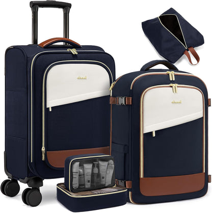 5 Pcs Carry On Luggage 22x14x9 Airline Approved with 40L Laptop Travel Backpack, 20 Inch Carry On Suitcases with Wheels, Rolling Suitcase for Women Men, with TSA Lock Weekender Luggage