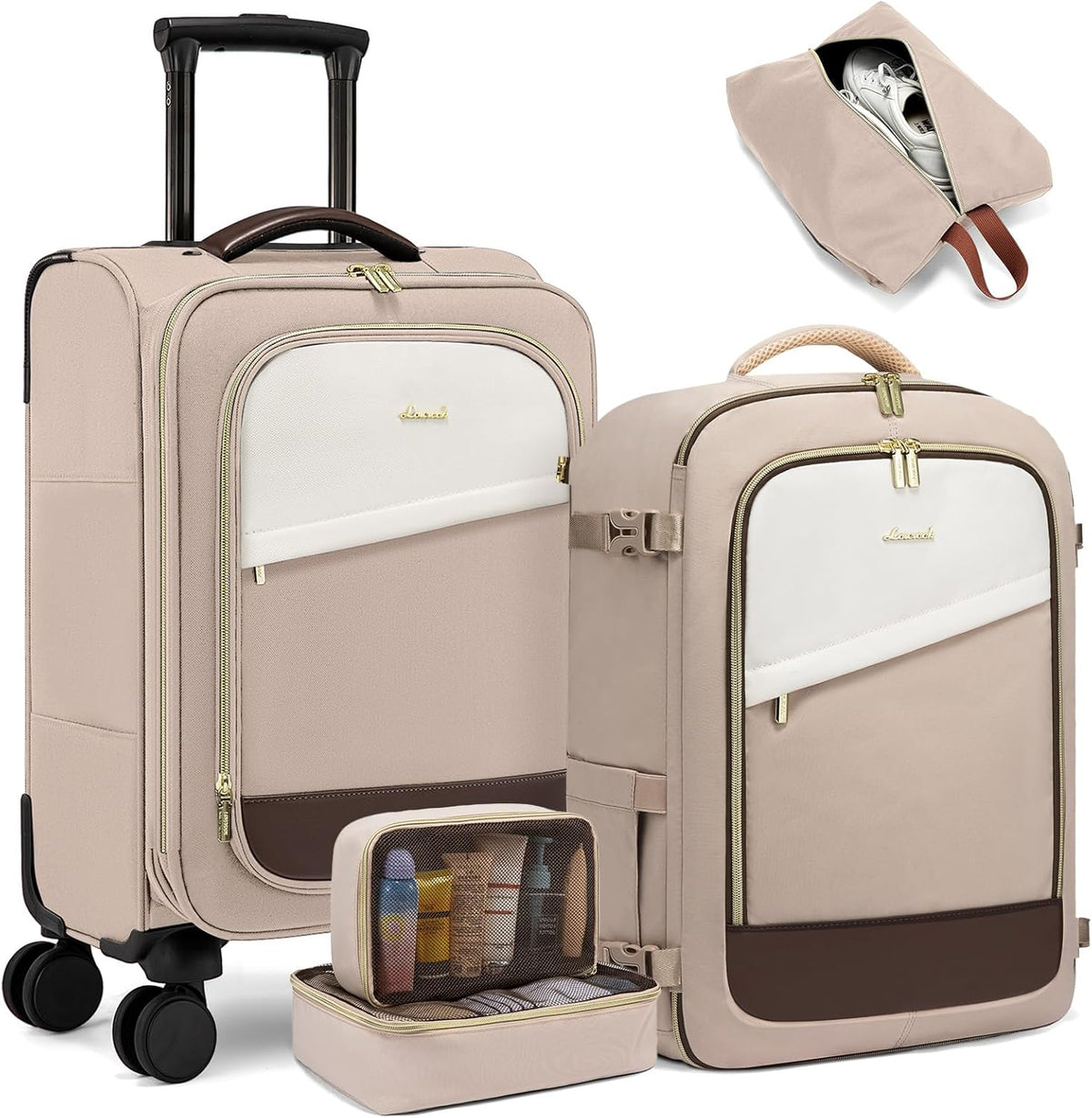 5 Pcs Carry On Luggage 22x14x9 Airline Approved with 40L Laptop Travel Backpack, 20 Inch Carry On Suitcases with Wheels, Rolling Suitcase for Women Men, with TSA Lock Weekender Luggage