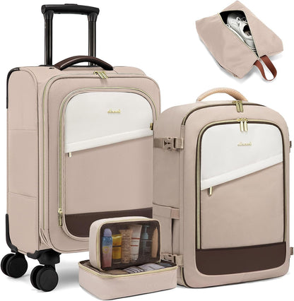 5 Pcs Carry On Luggage 22x14x9 Airline Approved with 40L Laptop Travel Backpack, 20 Inch Carry On Suitcases with Wheels, Rolling Suitcase for Women Men, with TSA Lock Weekender Luggage