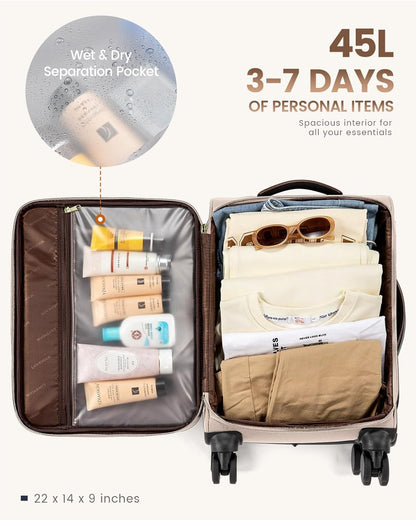 5 Pcs Carry On Luggage 22x14x9 Airline Approved with 40L Laptop Travel Backpack, 20 Inch Carry On Suitcases with Wheels, Rolling Suitcase for Women Men, with TSA Lock Weekender Luggage