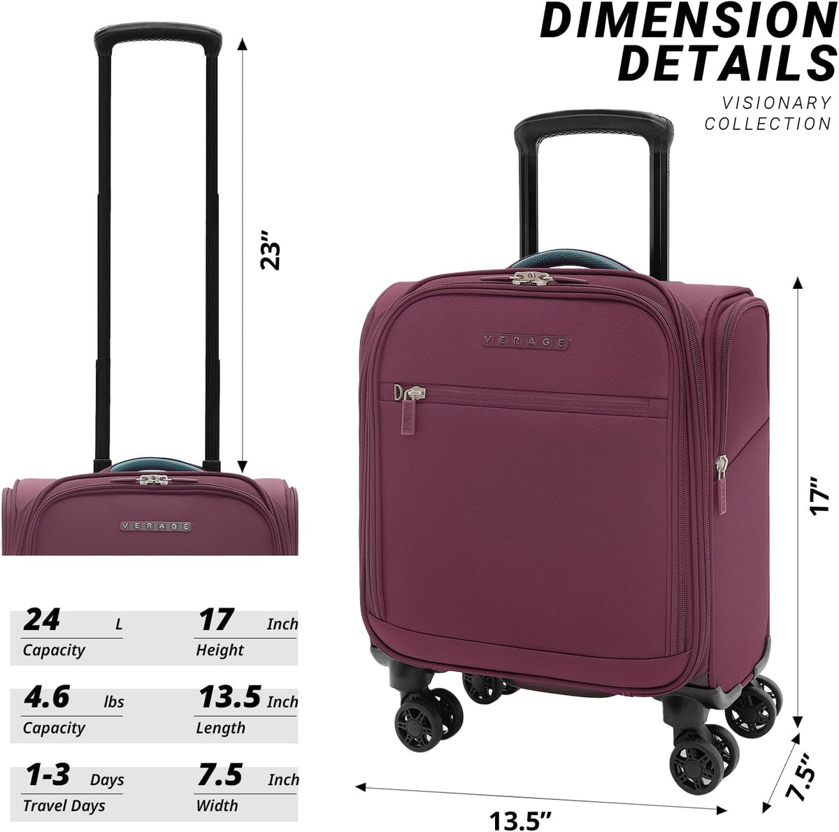 Carry On Underseat Luggage with Wheels & USB Port, Wheeled Spinner Bag Carry-on Luggages for Airlines, Lightweight Suitcase Men Women, Pilots and Crew (Upgrade-14-Inch Compact)