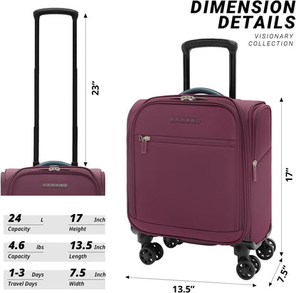 Carry On Underseat Luggage with Wheels & USB Port, Wheeled Spinner Bag Carry-on Luggages for Airlines, Lightweight Suitcase Men Women, Pilots and Crew (Upgrade-14-Inch Compact)