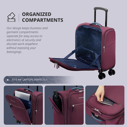 Carry On Underseat Luggage with Wheels & USB Port, Wheeled Spinner Bag Carry-on Luggages for Airlines, Lightweight Suitcase Men Women, Pilots and Crew (Upgrade-14-Inch Compact)