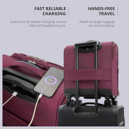 Carry On Underseat Luggage with Wheels & USB Port, Wheeled Spinner Bag Carry-on Luggages for Airlines, Lightweight Suitcase Men Women, Pilots and Crew (Upgrade-14-Inch Compact)