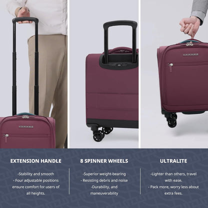 Carry On Underseat Luggage with Wheels & USB Port, Wheeled Spinner Bag Carry-on Luggages for Airlines, Lightweight Suitcase Men Women, Pilots and Crew (Upgrade-14-Inch Compact)