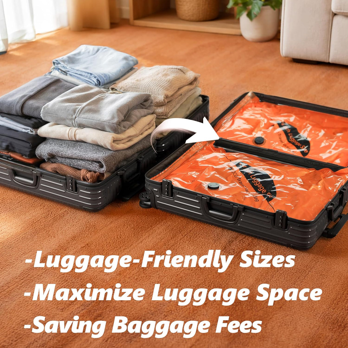 Vacuum Seal Bags for Clothing Travel with Wireless Pump, 3 Sizes (20/24/28 Inch) Compression Packing Cubes for Luggage Suitcase