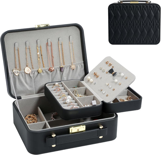 Travel Jewelry Case Large Jewelry Box Jewelry Travel Organizer Jewelry Case with Handle Removable Tray Best Gift for Women Girls (Grey)