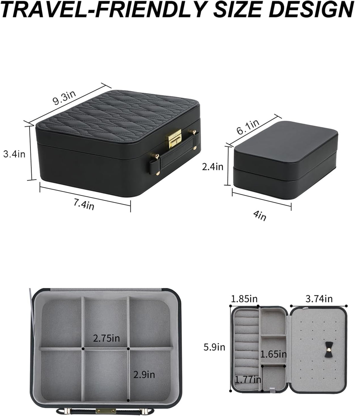 Travel Jewelry Case Large Jewelry Box Jewelry Travel Organizer Jewelry Case with Handle Removable Tray Best Gift for Women Girls (Grey)