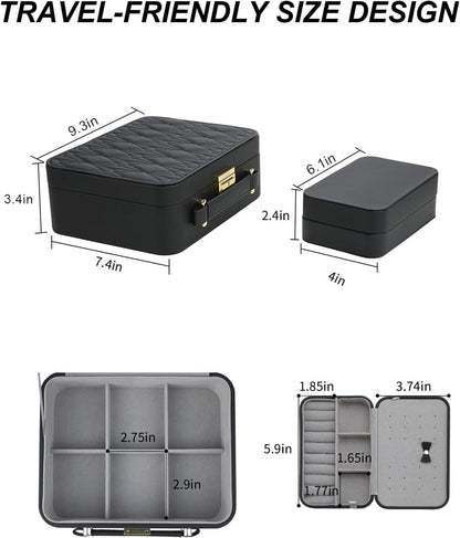 Travel Jewelry Case Large Jewelry Box Jewelry Travel Organizer Jewelry Case with Handle Removable Tray Best Gift for Women Girls (Grey)