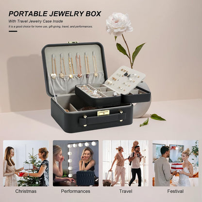 Travel Jewelry Case Large Jewelry Box Jewelry Travel Organizer Jewelry Case with Handle Removable Tray Best Gift for Women Girls (Grey)