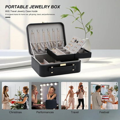 Travel Jewelry Case Large Jewelry Box Jewelry Travel Organizer Jewelry Case with Handle Removable Tray Best Gift for Women Girls (Grey)