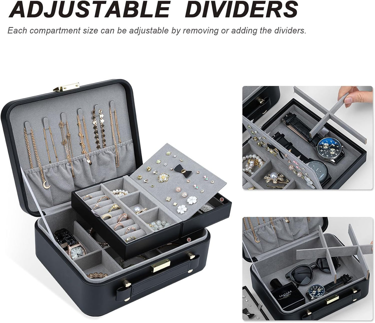 Travel Jewelry Case Large Jewelry Box Jewelry Travel Organizer Jewelry Case with Handle Removable Tray Best Gift for Women Girls (Grey)
