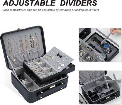 Travel Jewelry Case Large Jewelry Box Jewelry Travel Organizer Jewelry Case with Handle Removable Tray Best Gift for Women Girls (Grey)