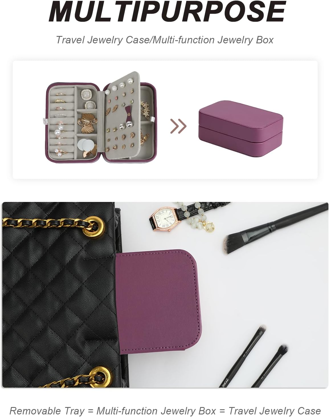 Travel Jewelry Case Large Jewelry Box Jewelry Travel Organizer Jewelry Case with Handle Removable Tray Best Gift for Women Girls (Grey)