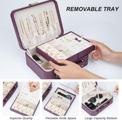 Travel Jewelry Case Large Jewelry Box Jewelry Travel Organizer Jewelry Case with Handle Removable Tray Best Gift for Women Girls (Grey)