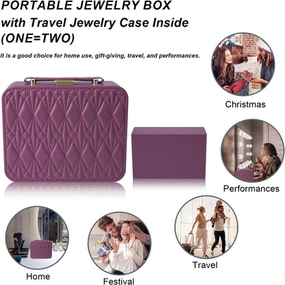 Travel Jewelry Case Large Jewelry Box Jewelry Travel Organizer Jewelry Case with Handle Removable Tray Best Gift for Women Girls (Grey)