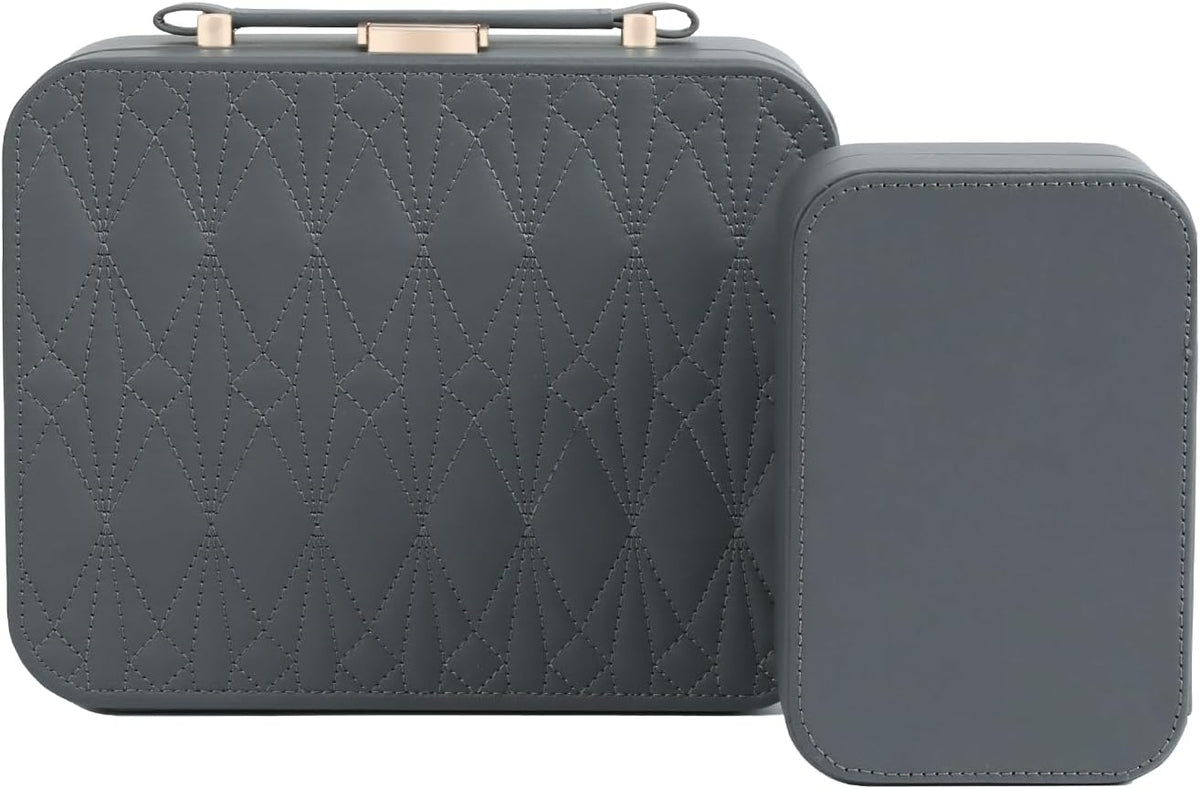 Travel Jewelry Case Large Jewelry Box Jewelry Travel Organizer Jewelry Case with Handle Removable Tray Best Gift for Women Girls (Grey)