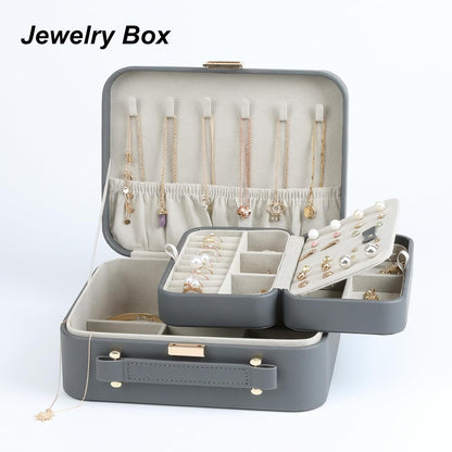 Travel Jewelry Case Large Jewelry Box Jewelry Travel Organizer Jewelry Case with Handle Removable Tray Best Gift for Women Girls (Grey)