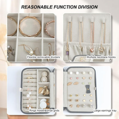 Travel Jewelry Case Large Jewelry Box Jewelry Travel Organizer Jewelry Case with Handle Removable Tray Best Gift for Women Girls (Grey)