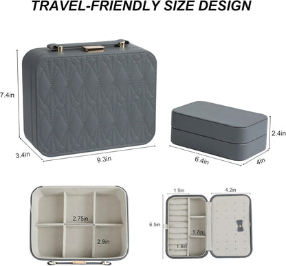 Travel Jewelry Case Large Jewelry Box Jewelry Travel Organizer Jewelry Case with Handle Removable Tray Best Gift for Women Girls (Grey)
