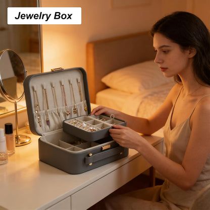 Travel Jewelry Case Large Jewelry Box Jewelry Travel Organizer Jewelry Case with Handle Removable Tray Best Gift for Women Girls (Grey)